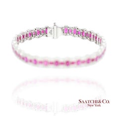 14K White Gold Natural Ruby Diamond Tennis Bracelet Milgrain Setting