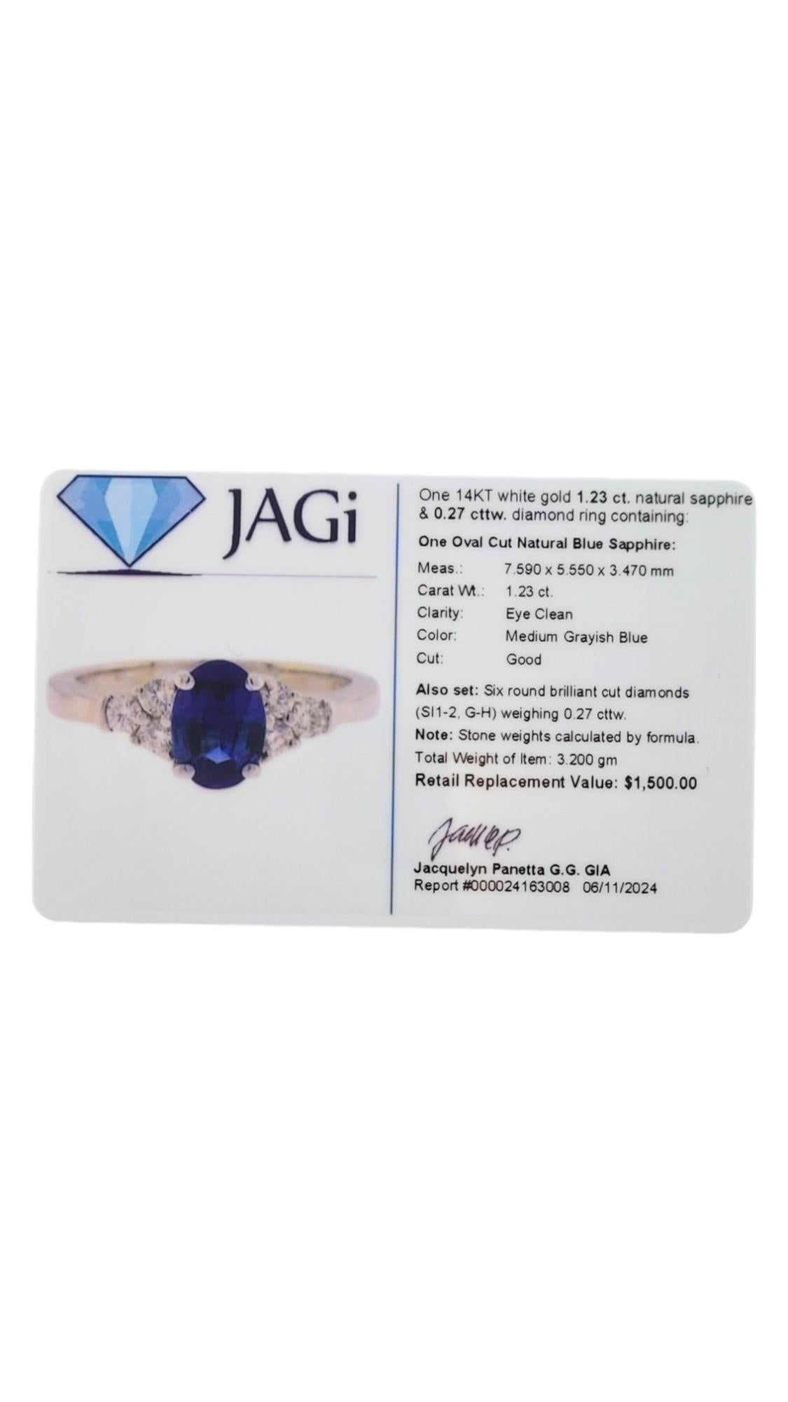 14K White Gold Natural Sapphire and Diamond Ring Size 6.25 #18053 For Sale 3