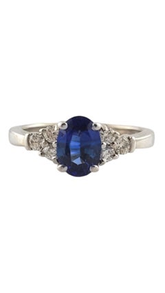 14K White Gold Natural Sapphire and Diamond Ring Size 6.25 #18053