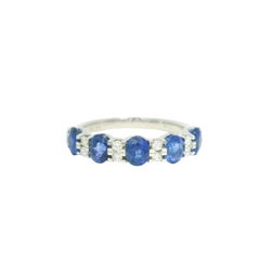 14K White Gold Natural Sapphire & Diamond Alternating Stone Ring In Stock