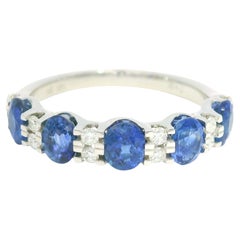 14K White Gold Natural Sapphire & Diamond Alternating Stone Ring In Stock