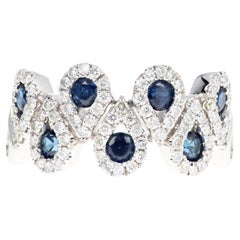 14K White Gold Natural Sapphire 
Diamond Pear Shaped Band