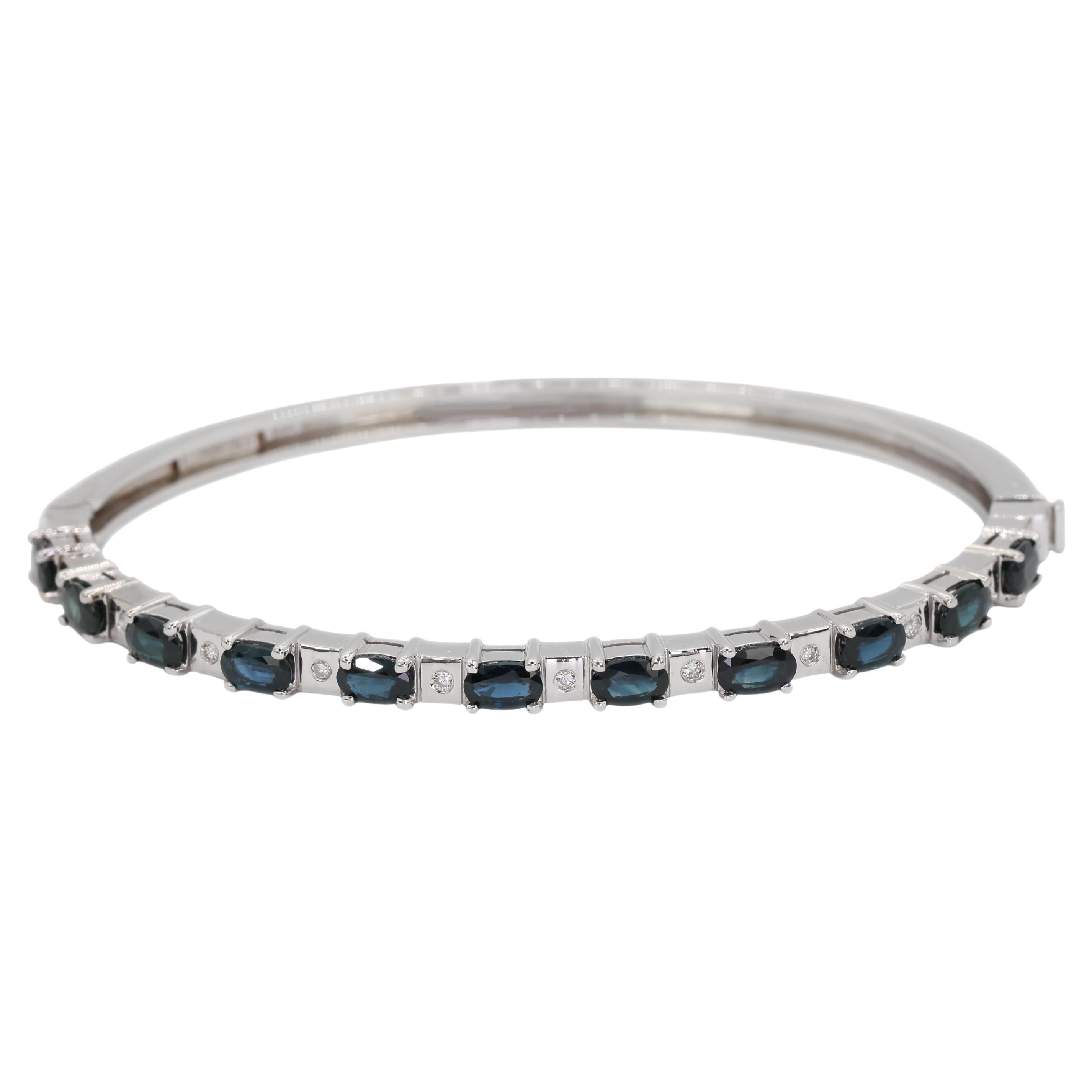 Bracelet en or blanc 14k saphir naturel diamant naturel Bangle en vente