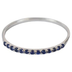 14k White Gold Natural Sapphire Ring Half Eternity Ring Micro Pave Sapphire