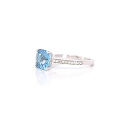 14k White Gold Natural Square Aquamarine Diamond Anniversary Ring