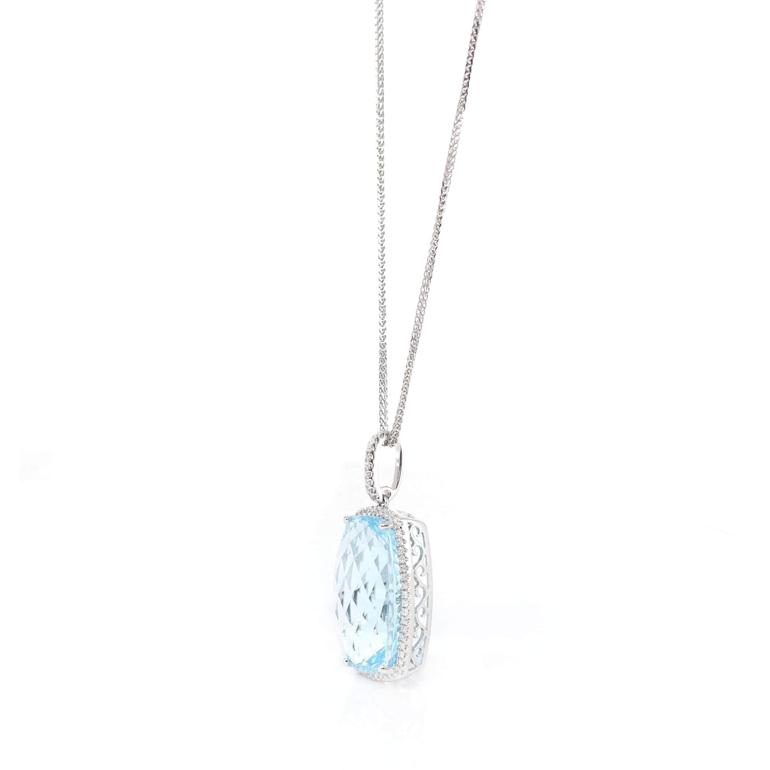 ﻿* ORIGINAL DESIGN----- This pendant is made with high-quality genuine AAA nice swiss blue elongated cushion topaz & genuine SI diamonds. Classic yet fashionable. The luxury natural swiss blue topaz is free of inclusions and cracks. The style is