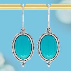 14K White Gold Natural Turquoise Vintage Style Drop Earrings