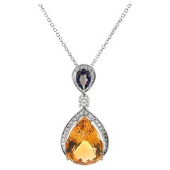 14K White Gold Necklace with 12.28 Carat Citrine, Smokey Topaz and Diamonds
