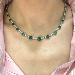 14K White Gold Necklace with 14.32CT Natural Emeralds & 10.00CT Natural Diamonds