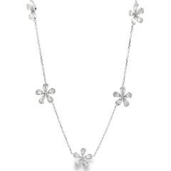 14K White Gold Necklace With 5 Flower Stations And Diamonds Totaling 3.17 Carats