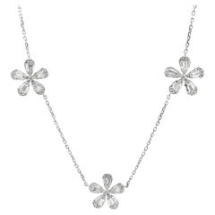 14K White Gold Necklace With 5 Flower Stations And Diamonds Totaling 3.17 Carats