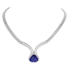 Vintage 14k White Gold Necklace with a 13.15 Carat Heart Shape Tanzanite
