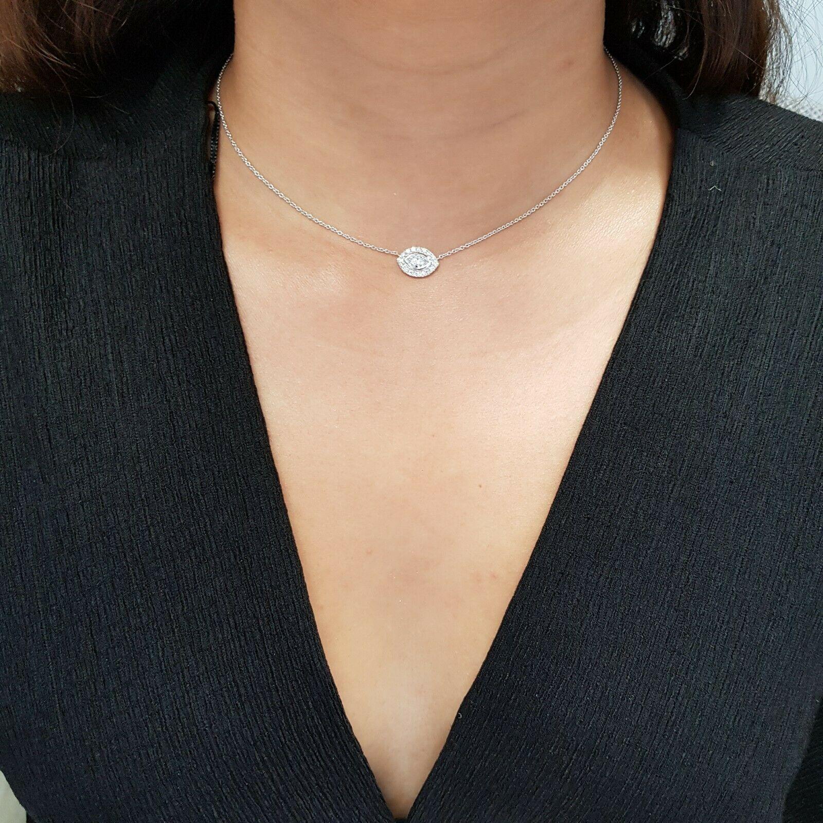 14 Karat White Gold Necklace with a Marquise and Halo In New Condition For Sale In Los Angeles, CA