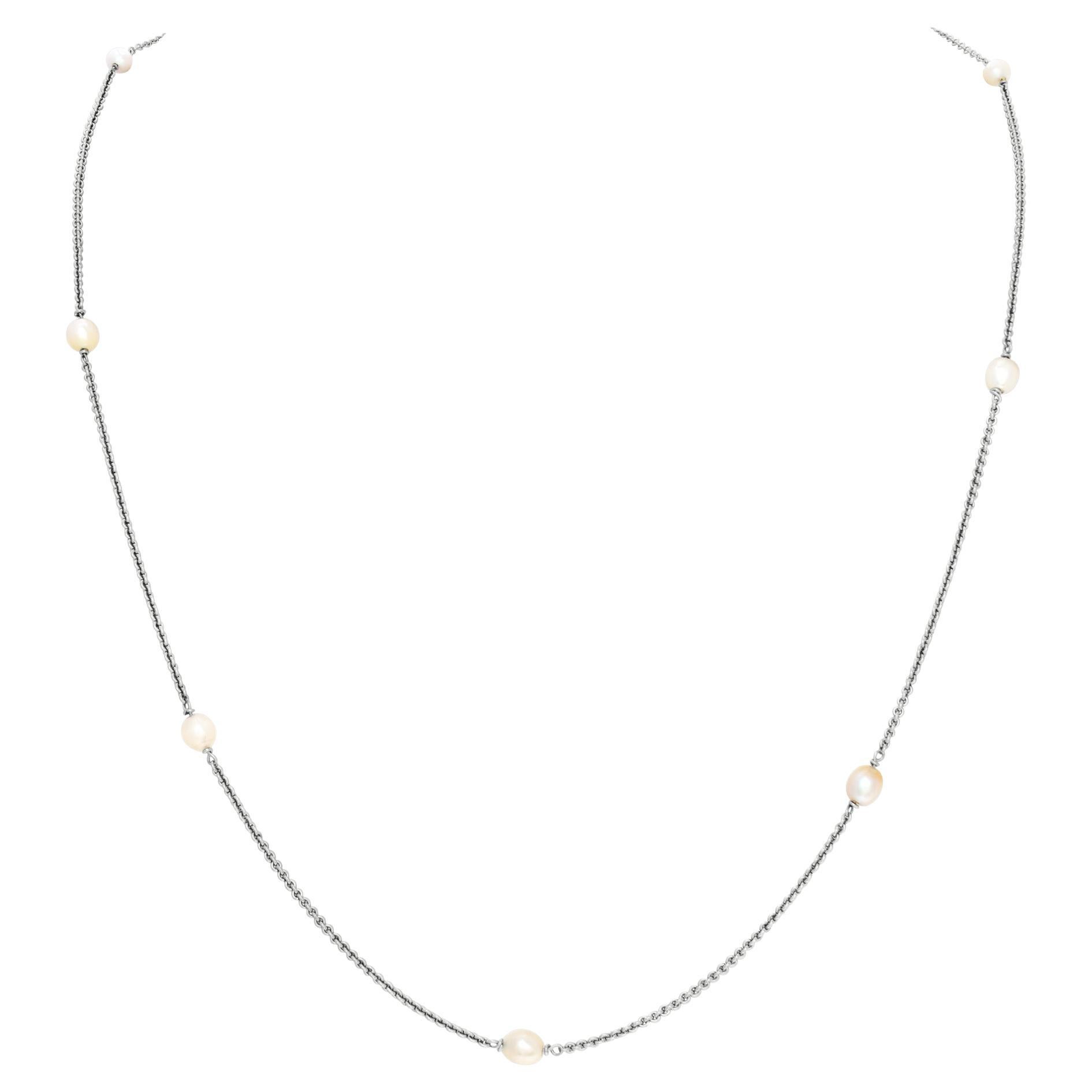 14k white gold necklace with pearl accents For Sale at 1stDibs