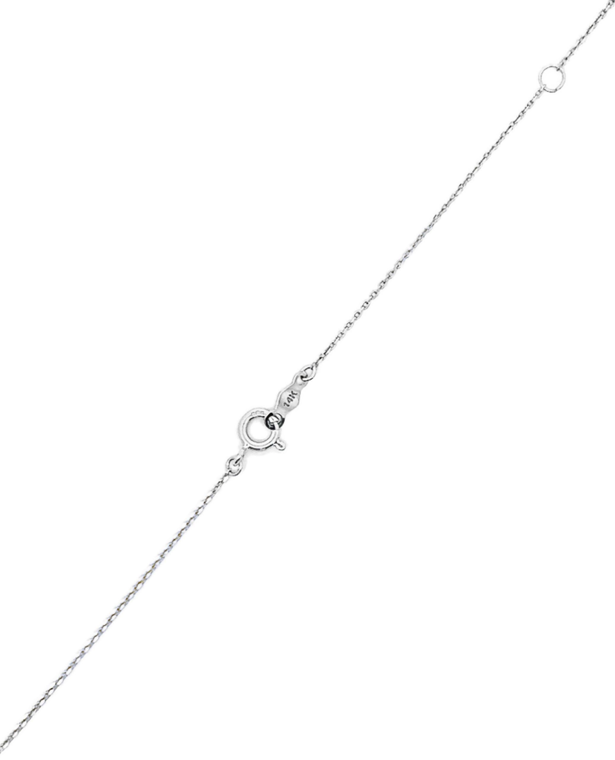 14K white gold adjustable necklace with round, brilliant-cut, pave set diamonds weighing a total of 0.47 carats. 

- The necklace can be worn at 16 inches or 18 inches long.
- Diamonds are G/H color, SI clarity.
- Spring lock