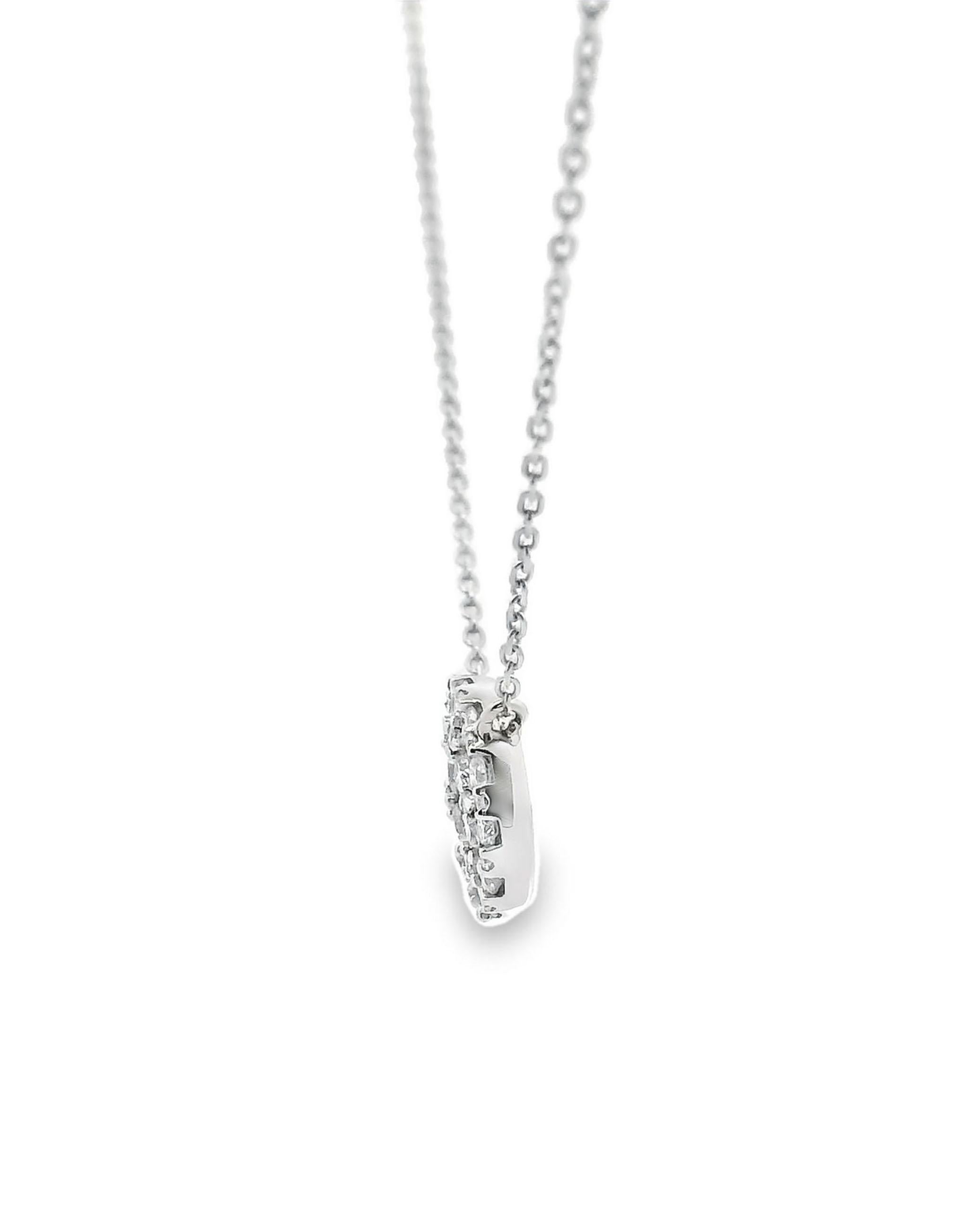 Round Cut 14K White Gold Necklace with Round Pave Set Diamonds For Sale