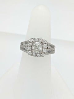 14 Karat White Gold Neil Lane 1 Carat Cushion Cut Diamond Ring 2 Carat