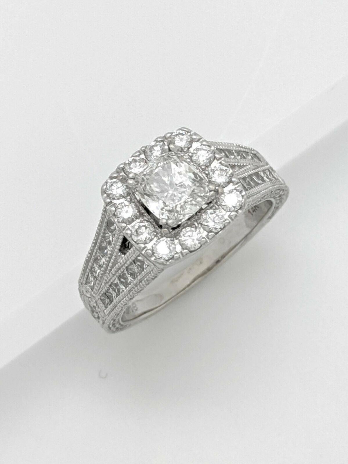 14 Karat White Gold Neil Lane 1 Carat Cushion Cut Diamond Ring 2 Carat In Good Condition For Sale In Gainesville, FL