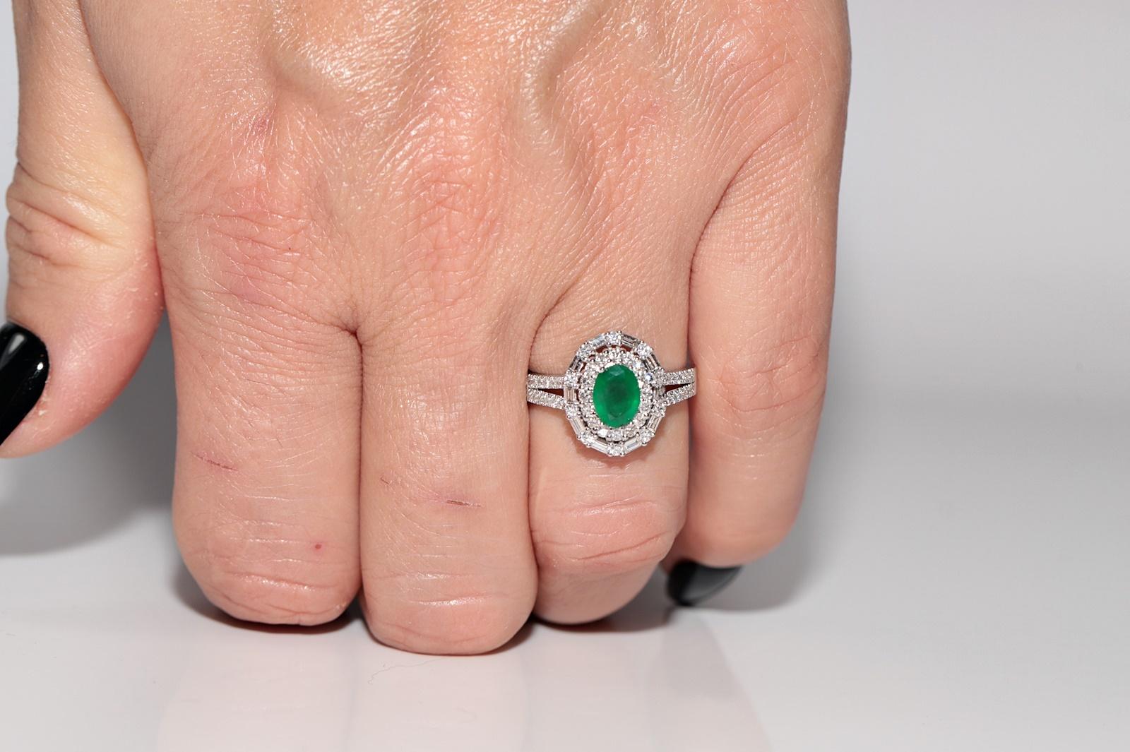 14k Weißgold Neuer Ring mit natürlichem Diamanten im Ovalschliff und Smaragd im Ovalschliff im Angebot 8