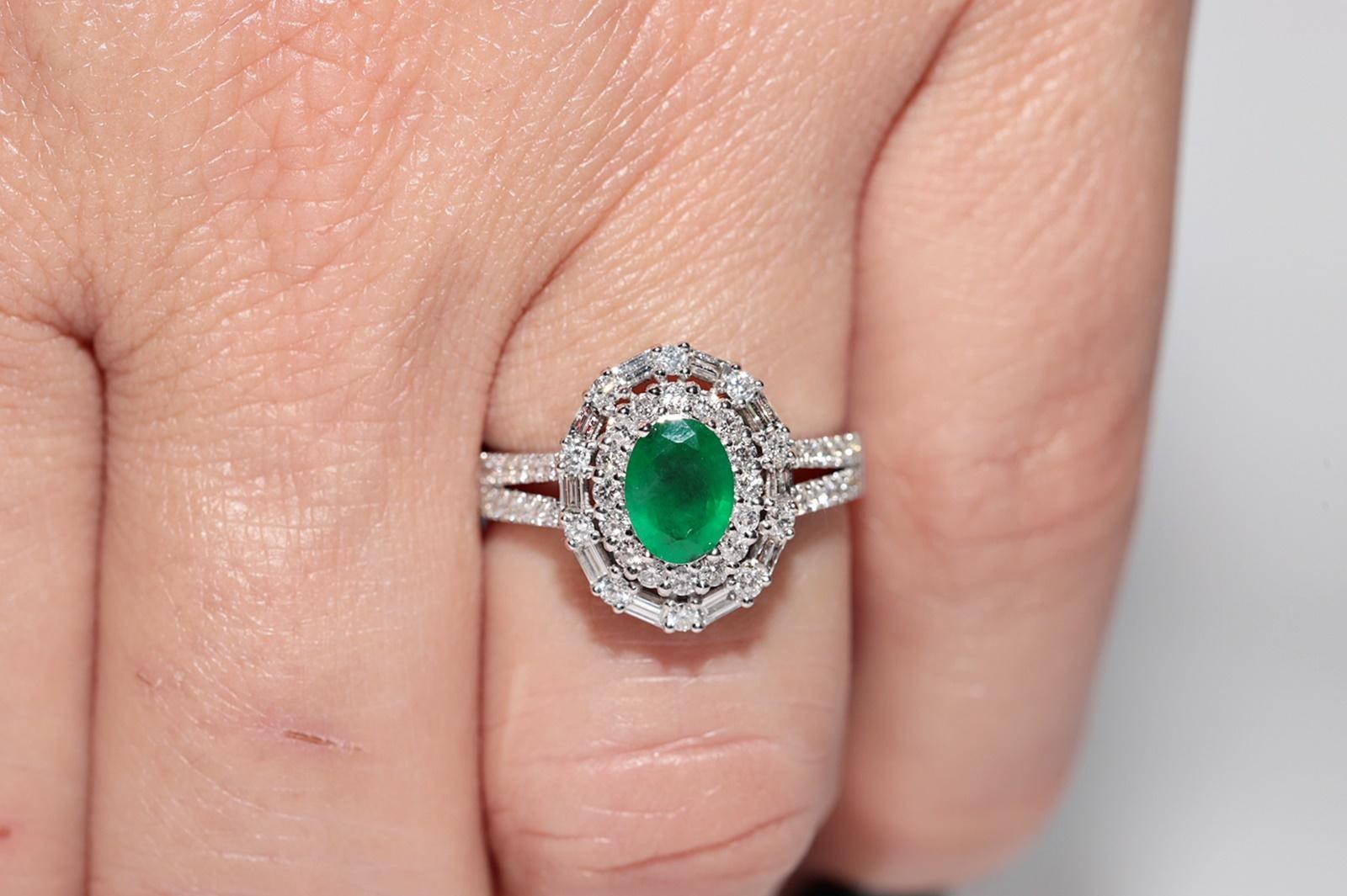 14k Weißgold Neuer Ring mit natürlichem Diamanten im Ovalschliff und Smaragd im Ovalschliff im Angebot 10