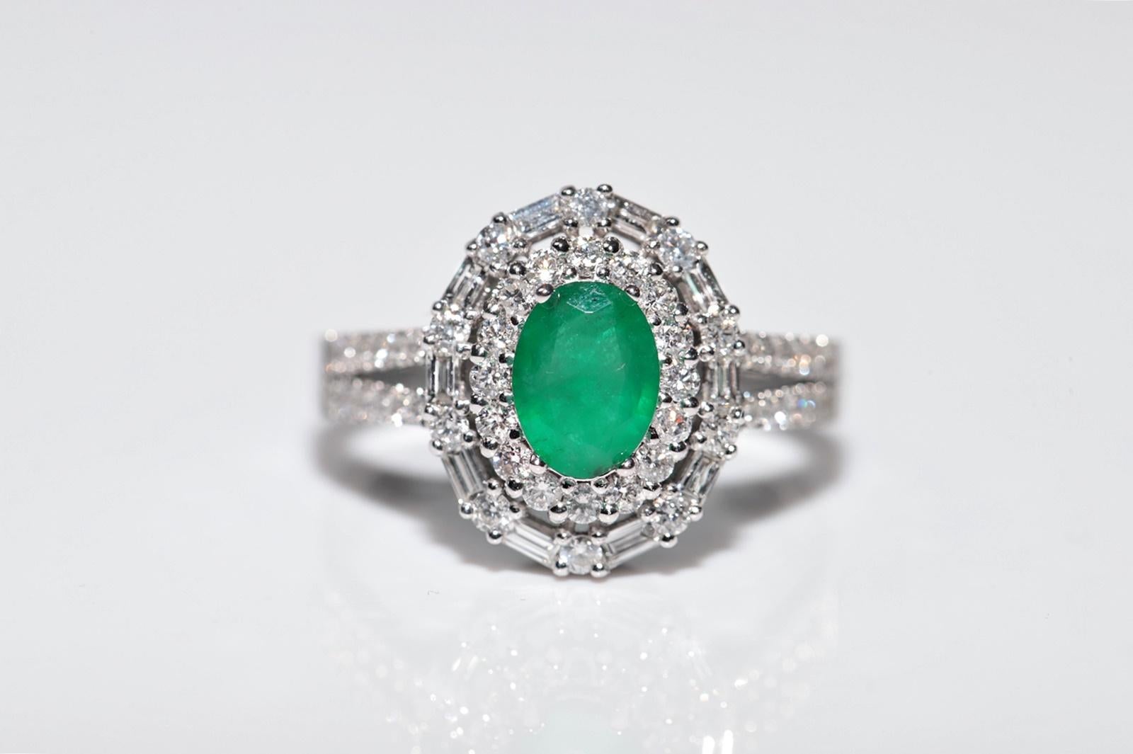 14k Weißgold Neuer Ring mit natürlichem Diamanten im Ovalschliff und Smaragd im Ovalschliff im Angebot 11