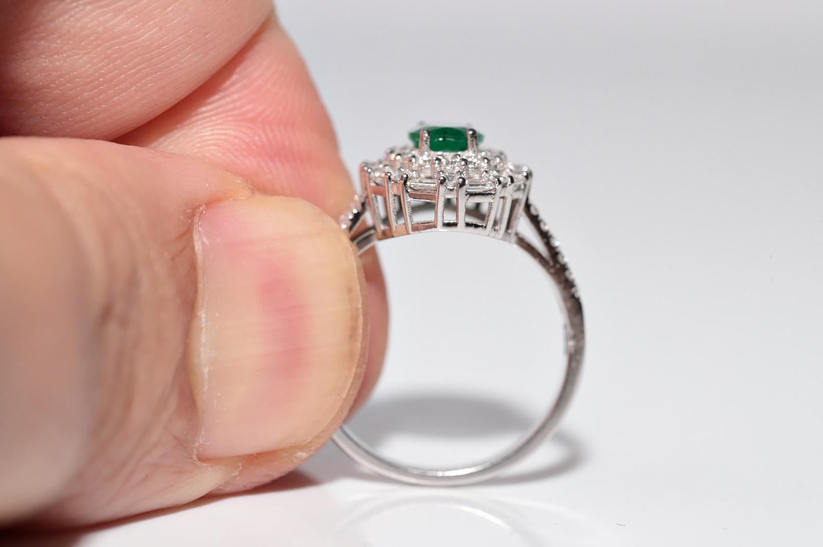 14k Weißgold Neuer Ring mit natürlichem Diamanten im Ovalschliff und Smaragd im Ovalschliff im Angebot 3