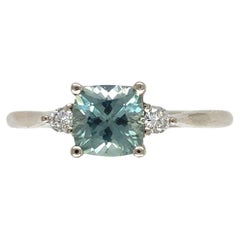 14K White Gold No Heat 1.02ct Montana Sapphire and Diamond Ring size 6.75