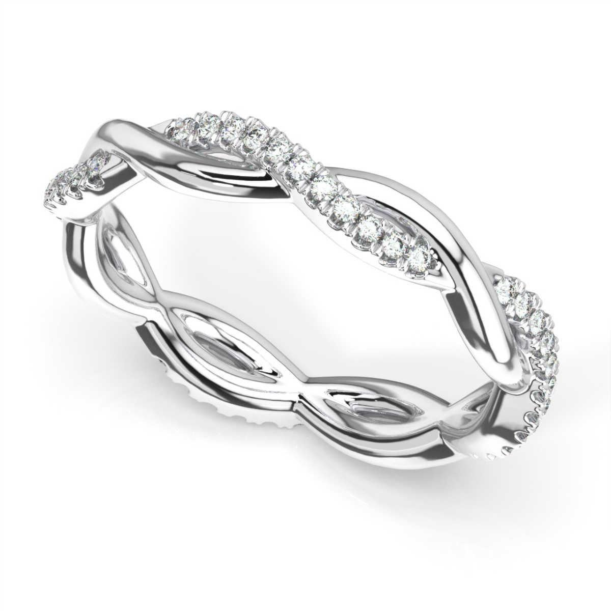 Round Cut 14K White Gold Norma Petite Interwine Eternity Diamond Ring For Sale