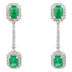 Orecchini a pendente con smeraldo e diamante taglio ottagono in oro bianco 14k Gioielli di pregio