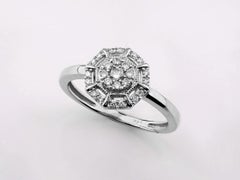 14K White Gold Octagonal Round Cut Diamond Compass Halo Ring
