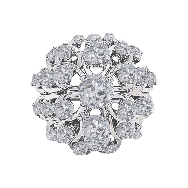 Old European Cut GIA Certified 5 Carat Diamond Dome Cluster Gold Cocktail Ring For Sale
