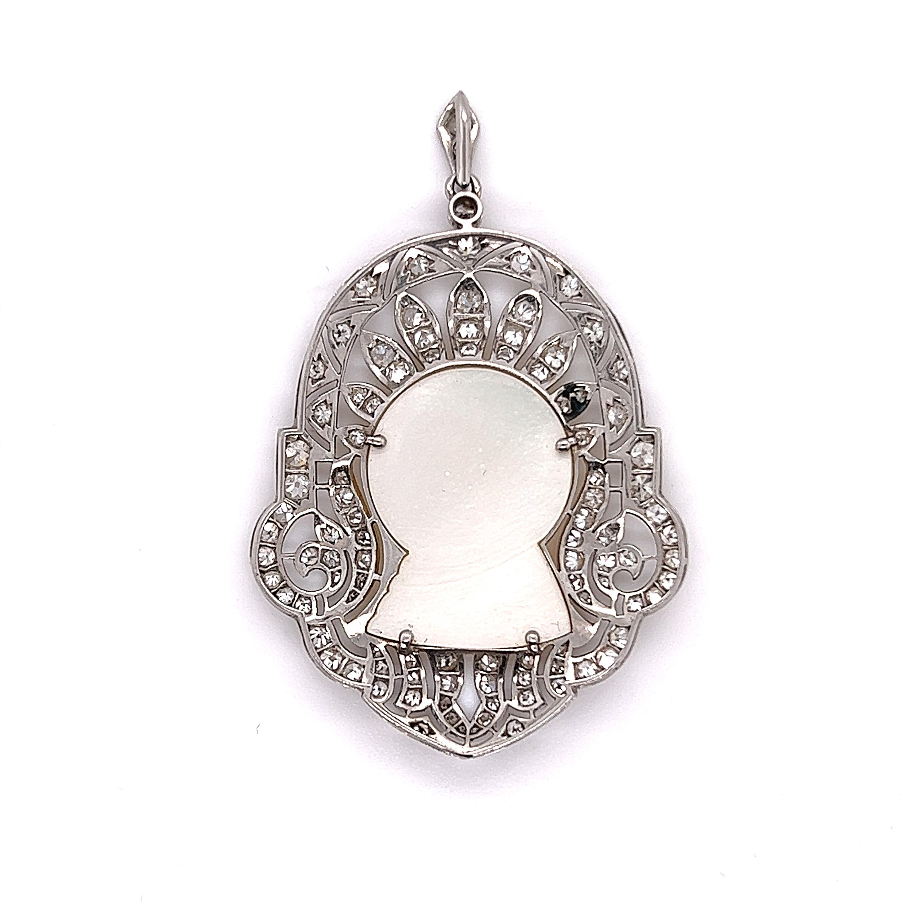 Colgante de oro blanco de 14 quilates con diamantes talla vieja madreperla tallados 2