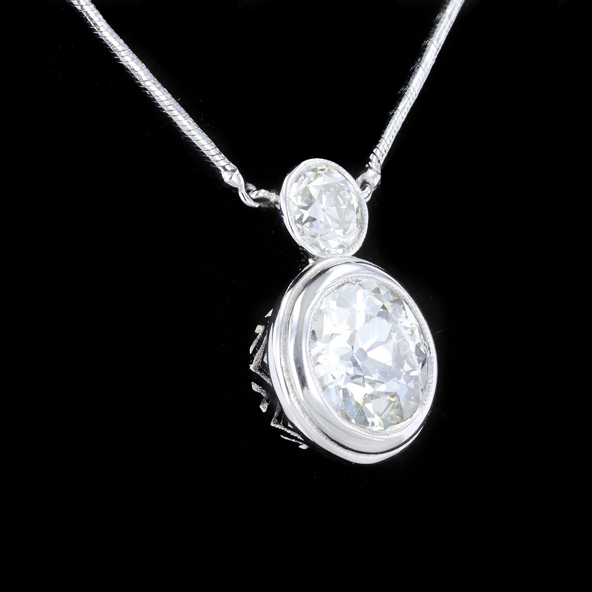 Women's 14K White Gold Old Mine Cut Diamond Pendant For Sale