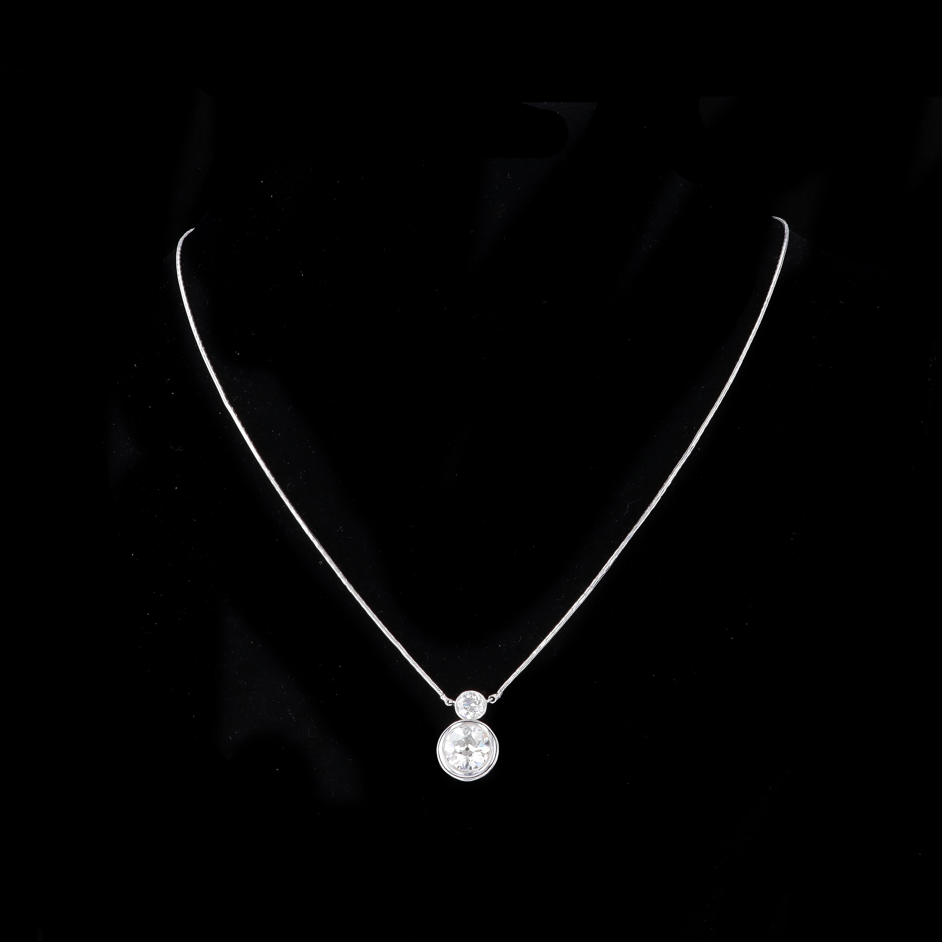14K White Gold Old Mine Cut Diamond Pendant For Sale 1