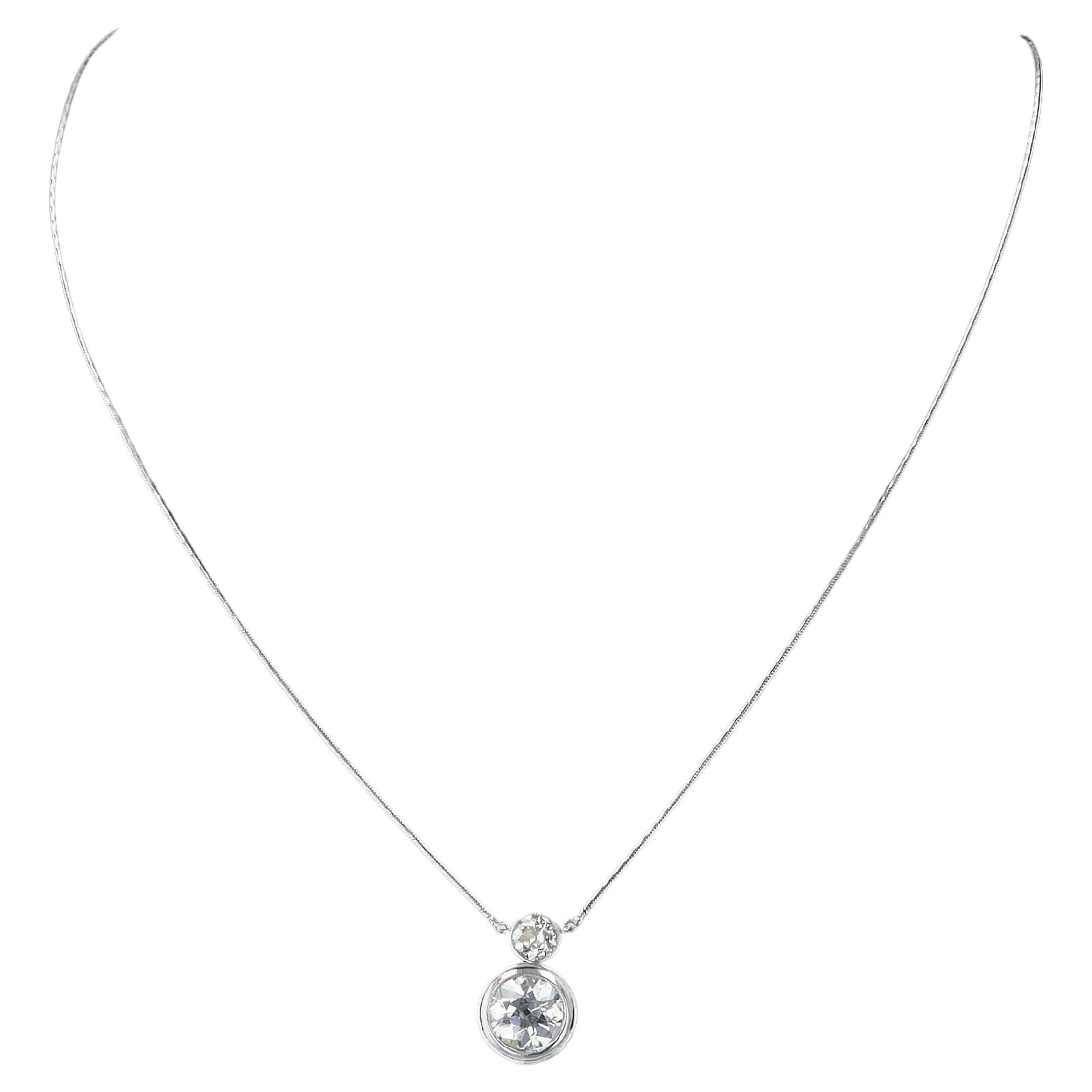 14K White Gold Old Mine Cut Diamond Pendant