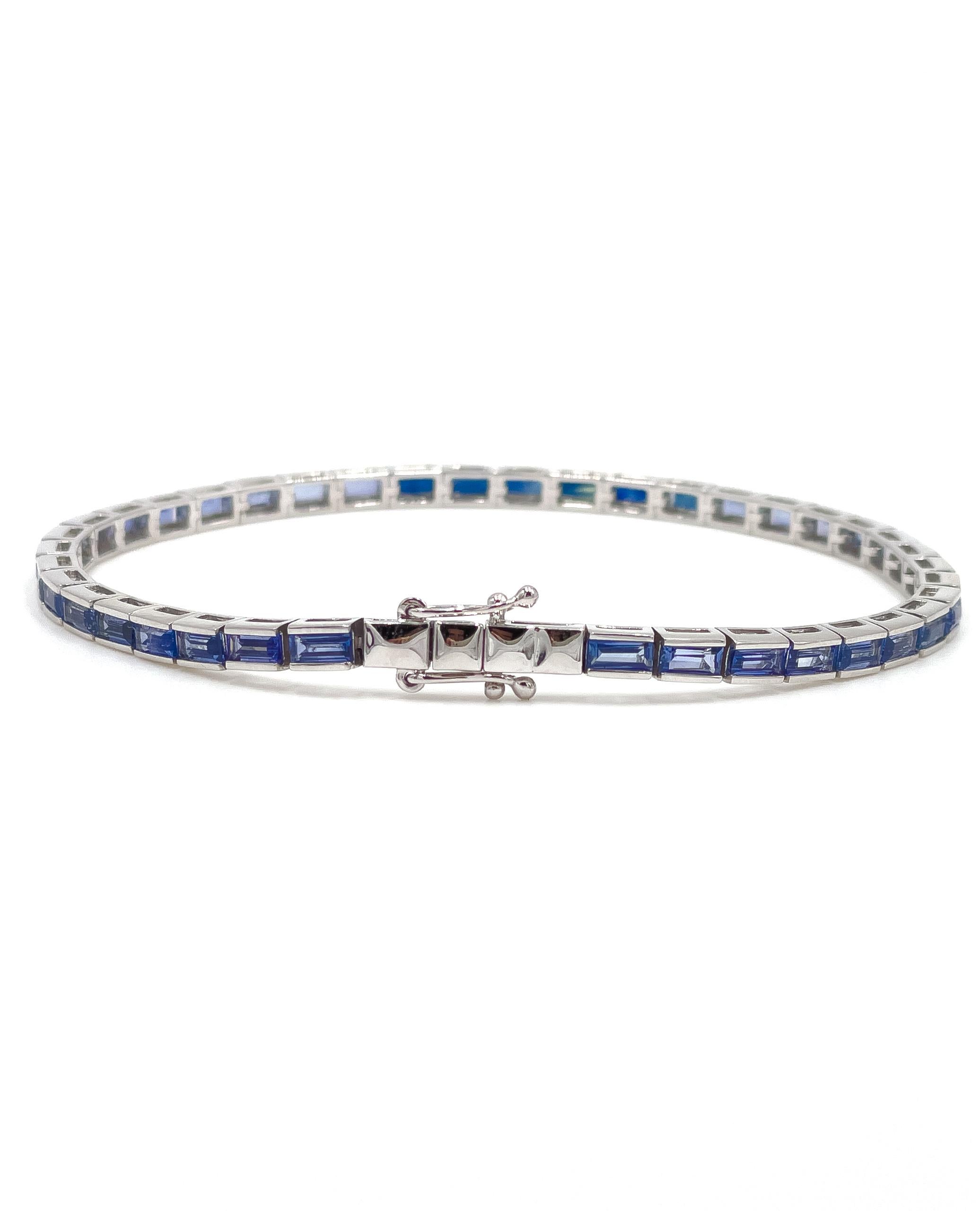 Contemporary 14K White Gold Ombre Blue Sapphire Bracelet For Sale