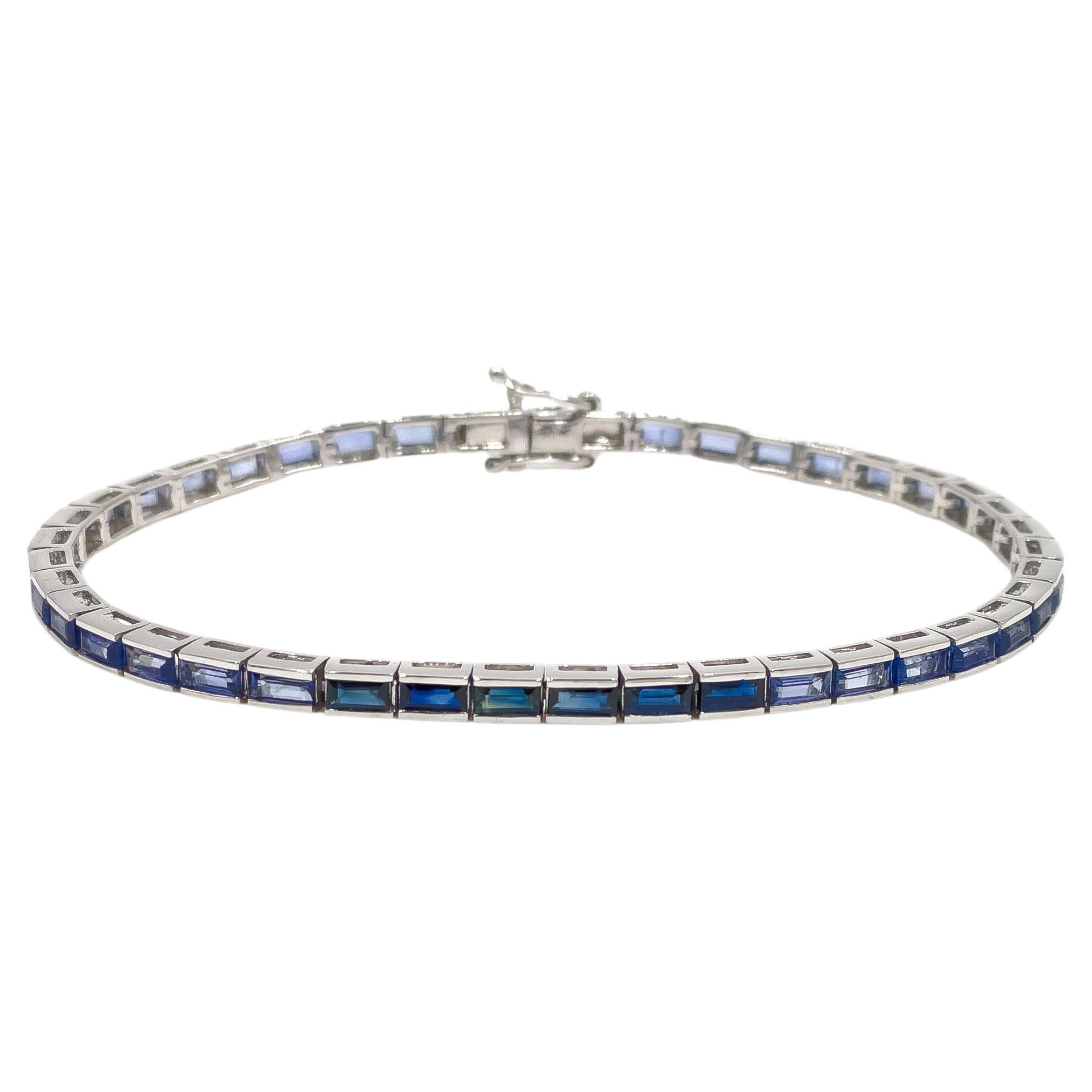 14K White Gold Ombre Blue Sapphire Bracelet For Sale