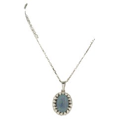 14k White Gold Opal and Diamond Pendant Necklace, 0.60ct, 50cm Long