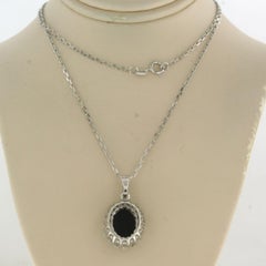14k White Gold Opal and Diamond Pendant Necklace, 0.60ct, 50cm Long
