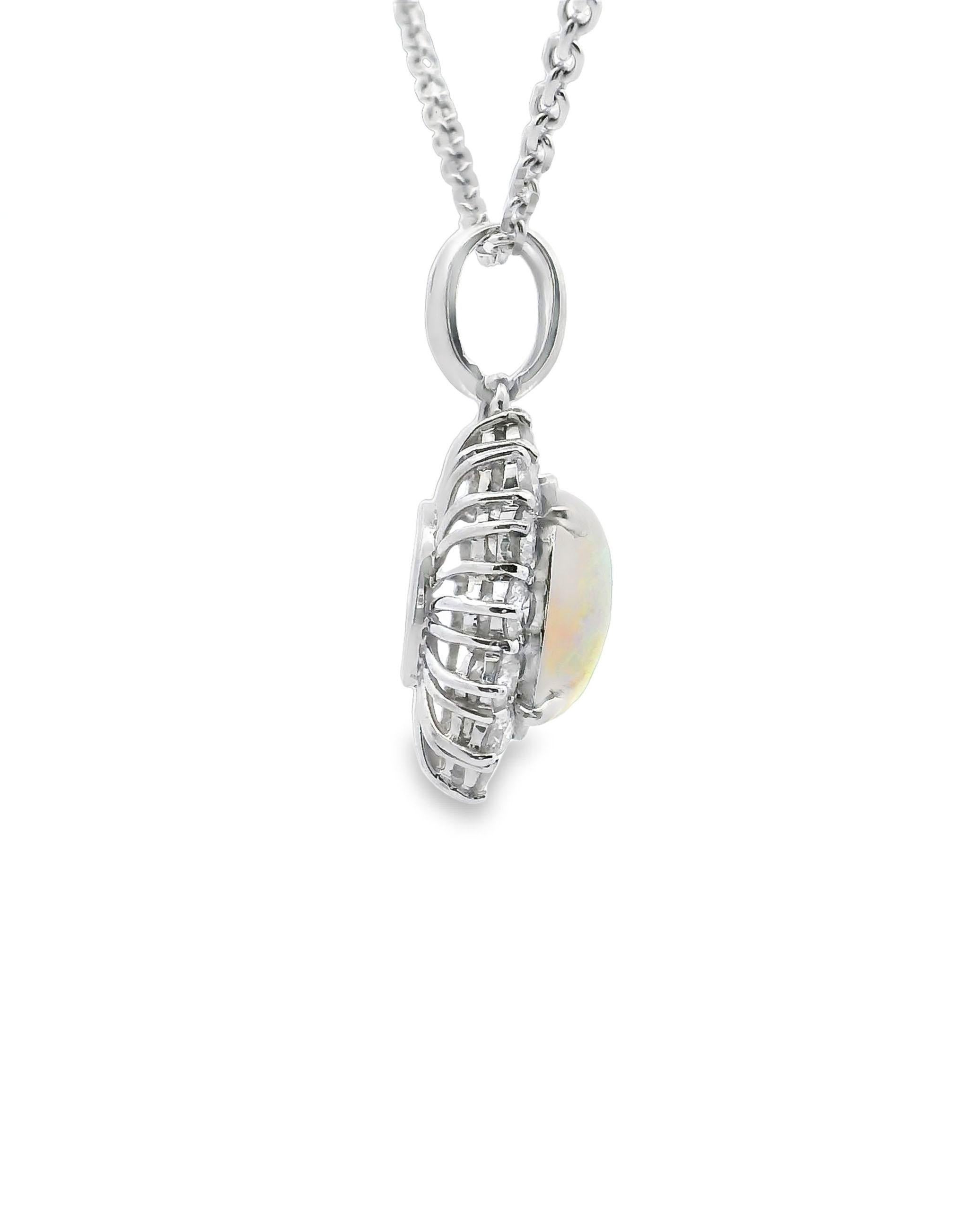 Contemporary 14K White Gold Opal and Diamond Pendant Necklace For Sale