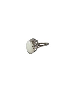 14K White Gold Opal and Diamond Ring Size 4.5 #23845