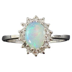 14K Weißgold Opal und Diamant Ring Größe 5,5 #23192