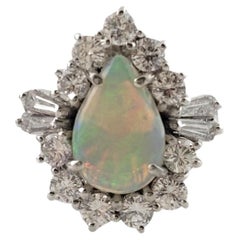 14K White Gold Opal Diamond Ring Size 7.25 #16172