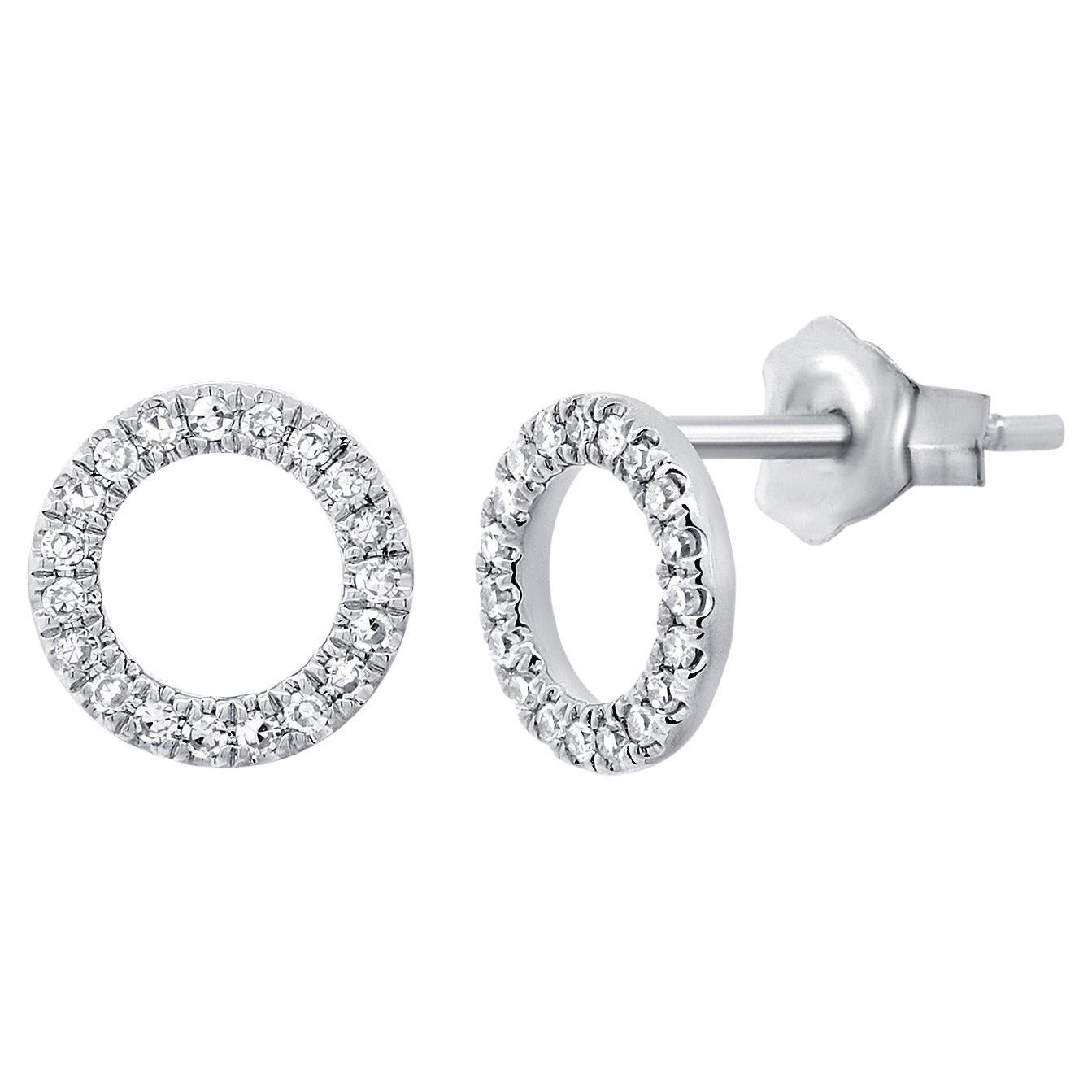 14K White Gold Open Circle Diamond Stud Earrings for Her For Sale