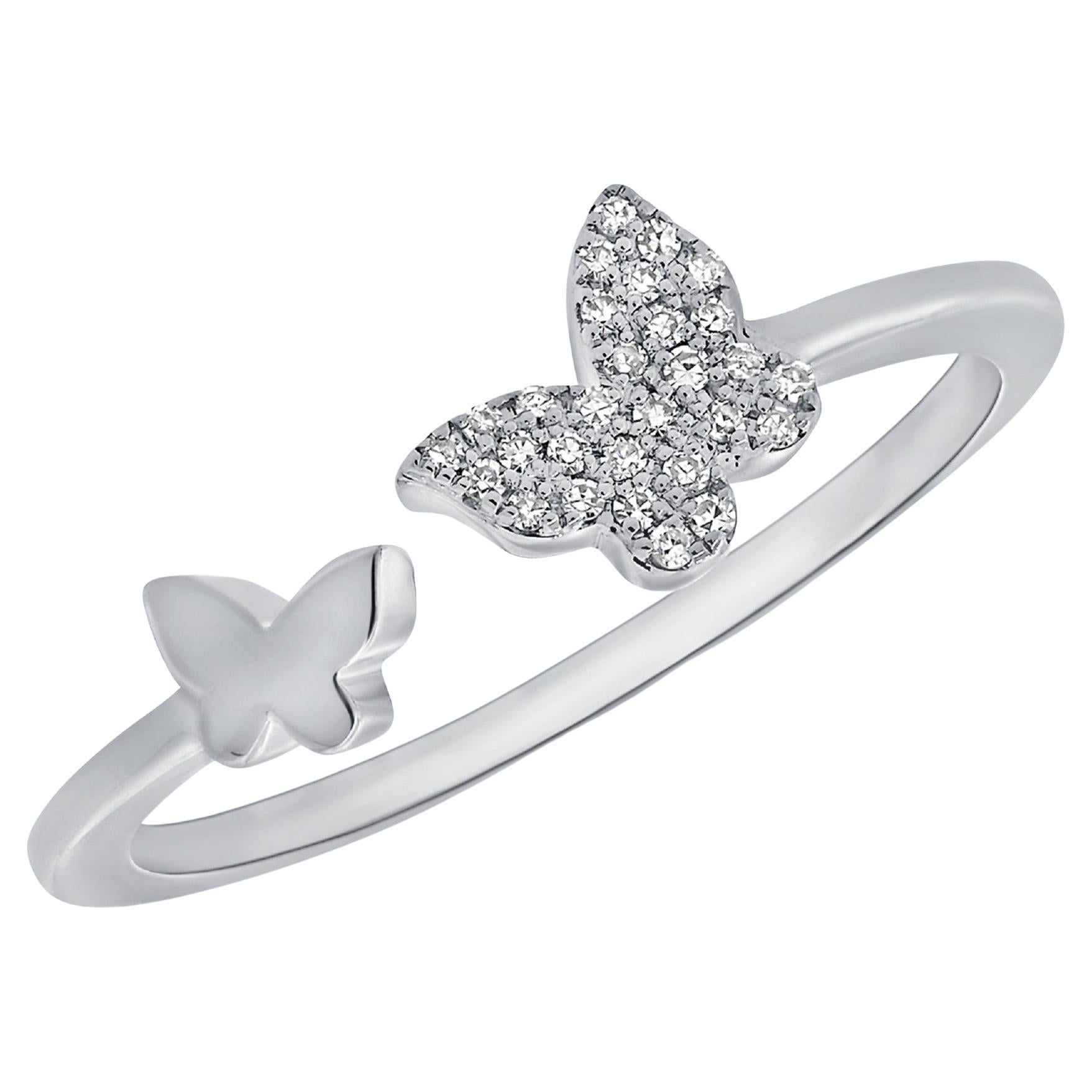 Bague à double papillon ouvert en or blanc 14 carats pour elle en vente