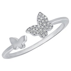 14K White Gold Open Double Butterfly Ring for Her