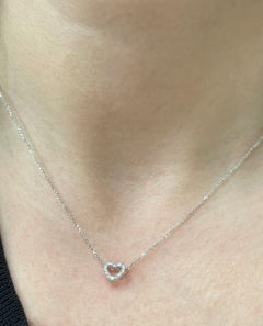14K White Gold Open Heart Pendant Necklace with 0.05 Carat Diamonds