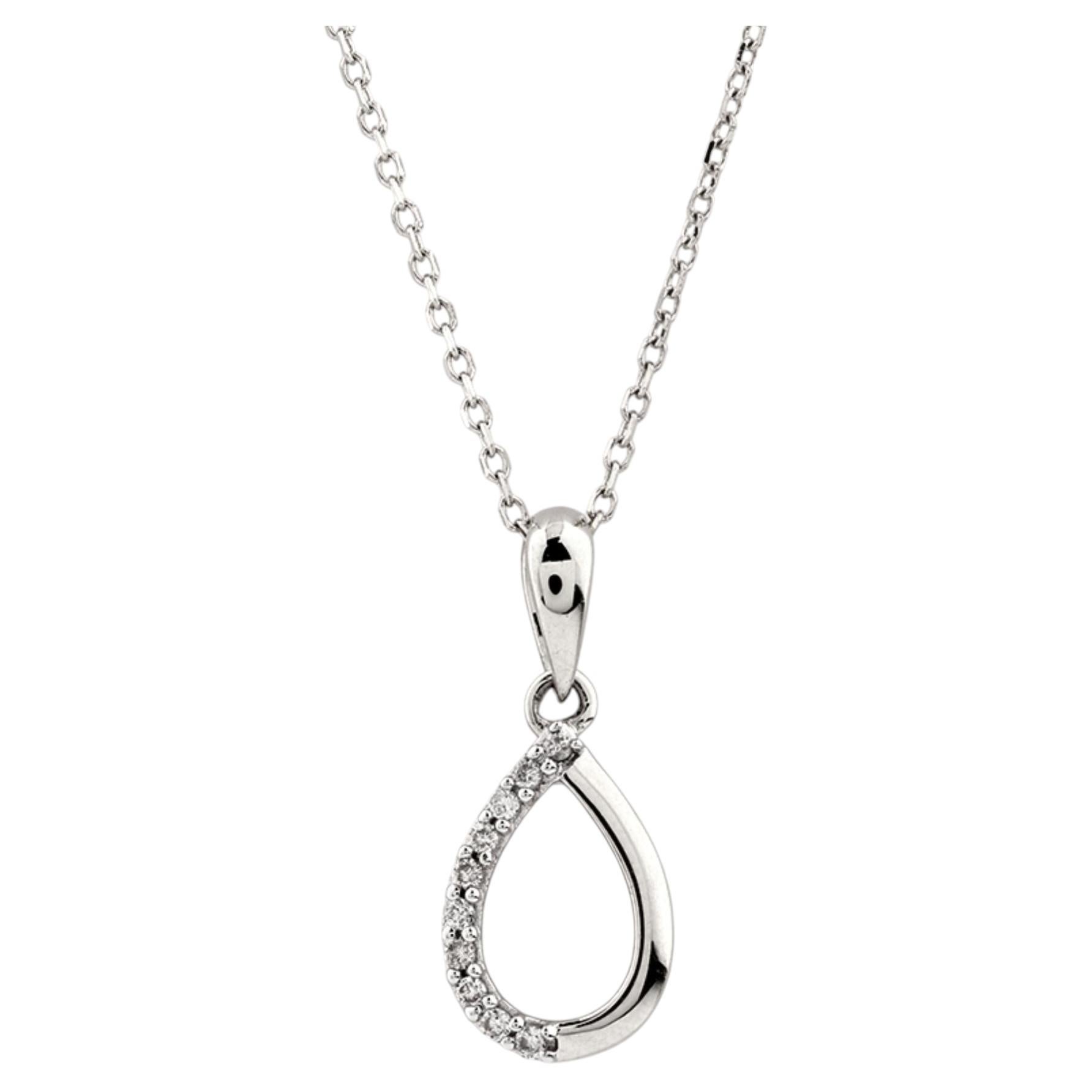 14K White Gold Open Pear-Shaped Teardrop Diamond Accent Pendant Necklace
