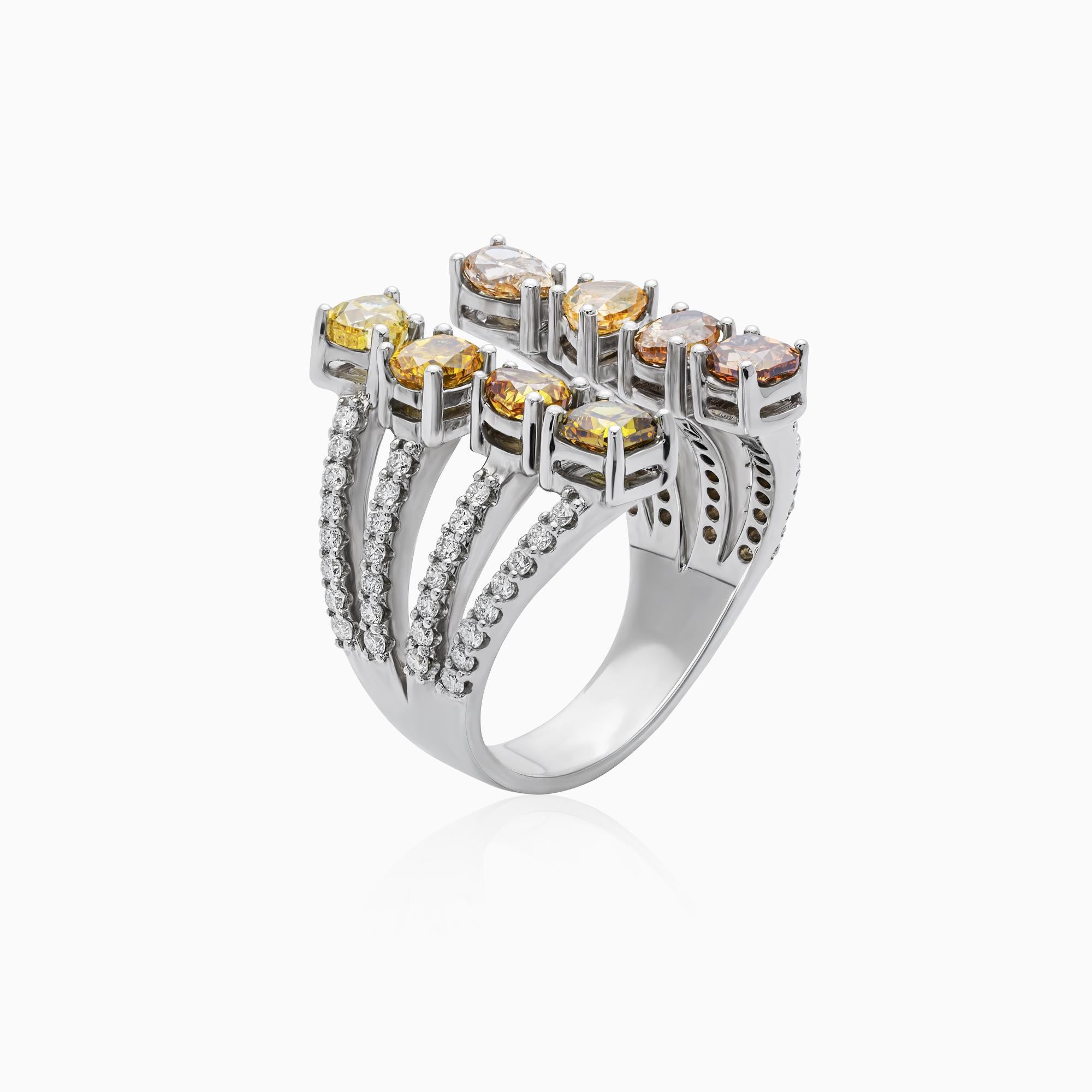 14K Weißgold Offener Ring mit 3,20 Karat Diamanten (Brillantschliff) im Angebot