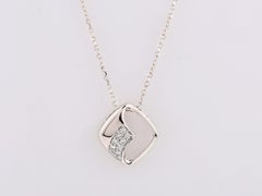 14K White Gold Open-Work Abstract Geometric Diamond Pendant Necklace